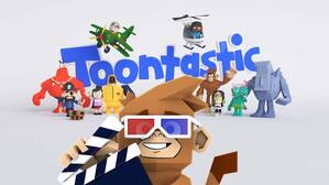 3D animated characters standing around the Toontastic logo
